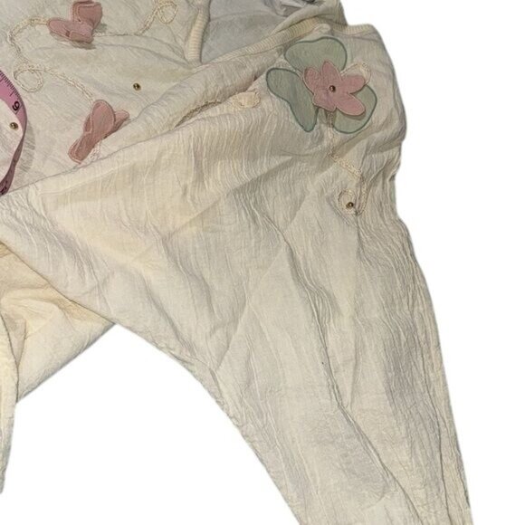 Amy Jess Womens Large Cream Floral Applique V-Neck Pullover Top With 3/4 Sleeves - Picture 8 of 10